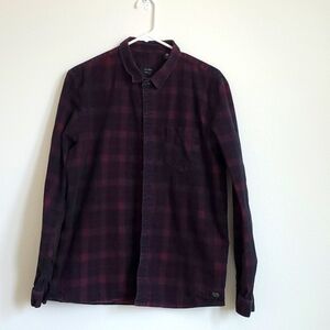 Men's GLOBE Corduroy Plaid Shirt, L, Red & Black